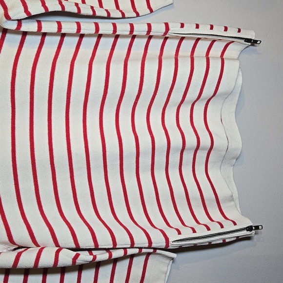 J. Crew Cotton Knit Nautical Red and White Striped Zipper Sides Pullover Sweater - Picture 3 of 12